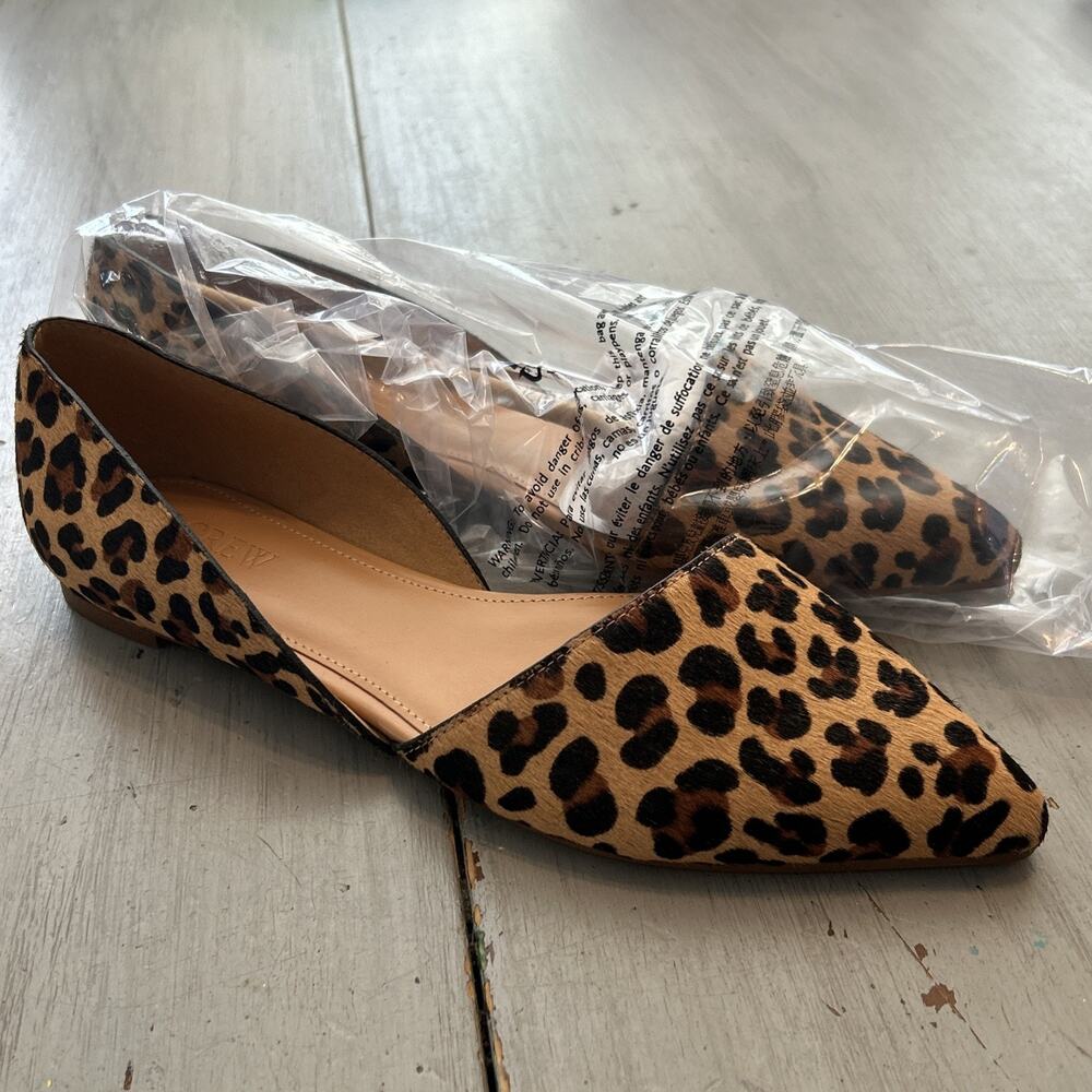J Crew Leopard Print Zoe Calf Hair D Orsay Flats Sz US 8.5 NEW
